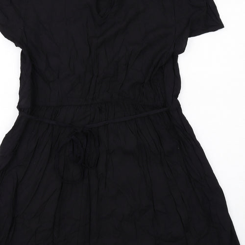 New Look Womens Black Cotton Fit & Flare Size 14 Collared Button - Lace Collar