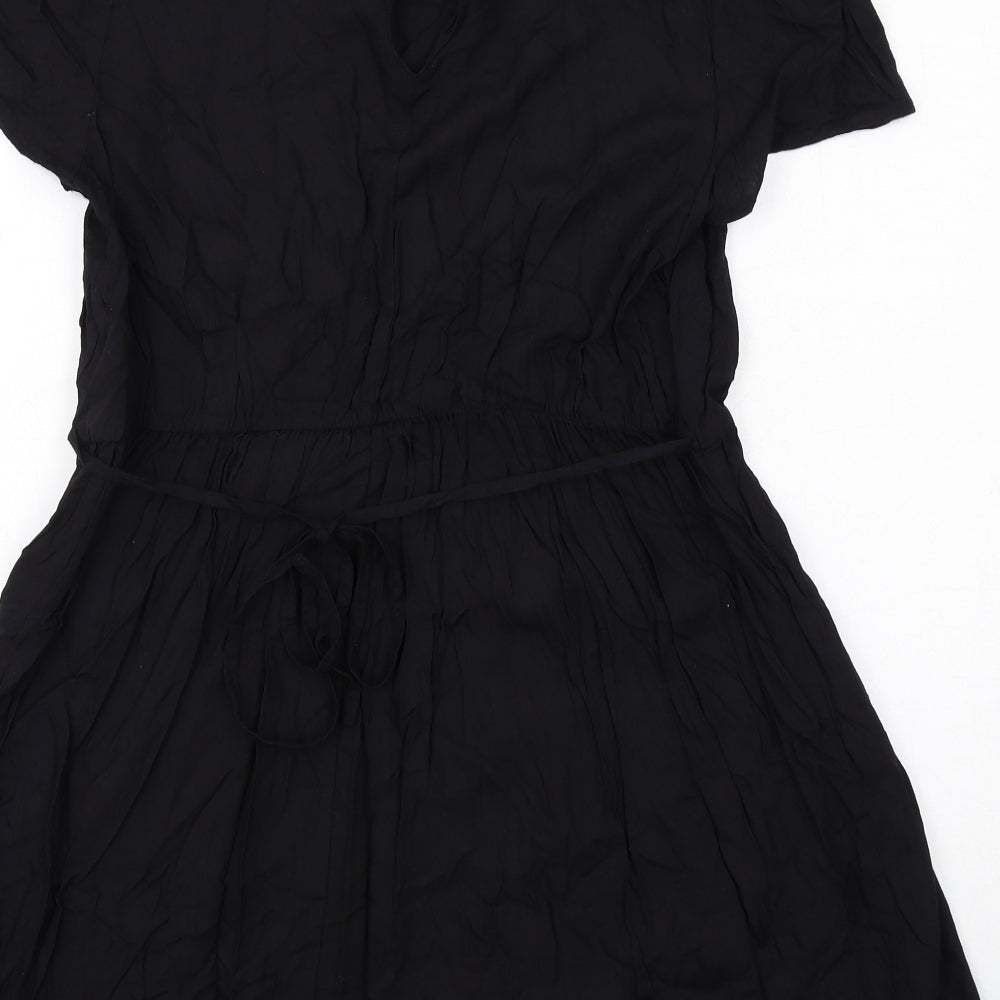 New Look Womens Black Cotton Fit & Flare Size 14 Collared Button - Lace Collar