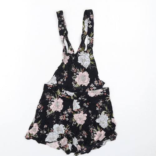 H&M Womens Black Floral Viscose Playsuit One-Piece Size 10 Zip
