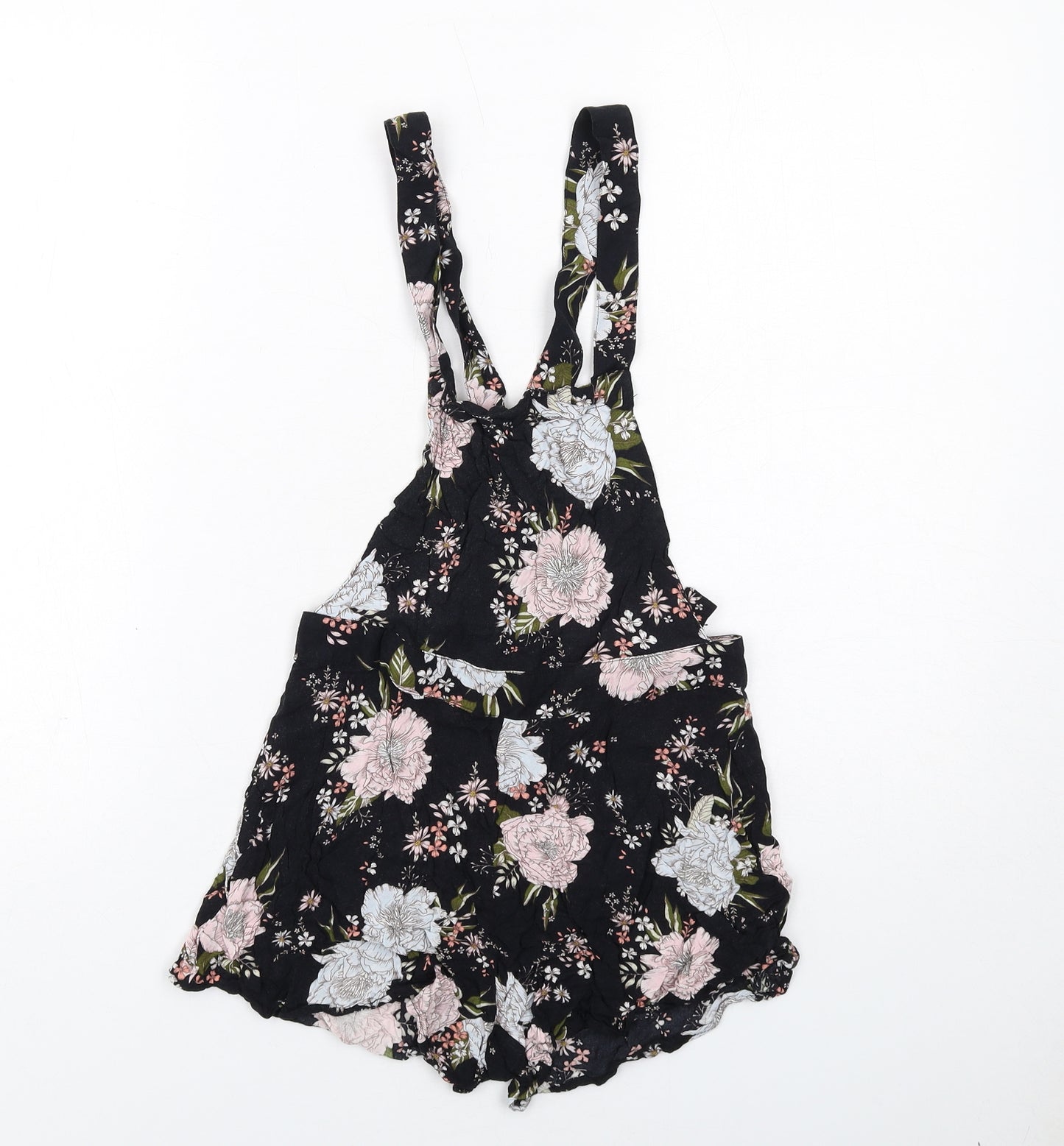 H&M Womens Black Floral Viscose Playsuit One-Piece Size 10 Zip