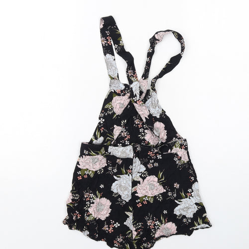 H&M Womens Black Floral Viscose Playsuit One-Piece Size 10 Zip