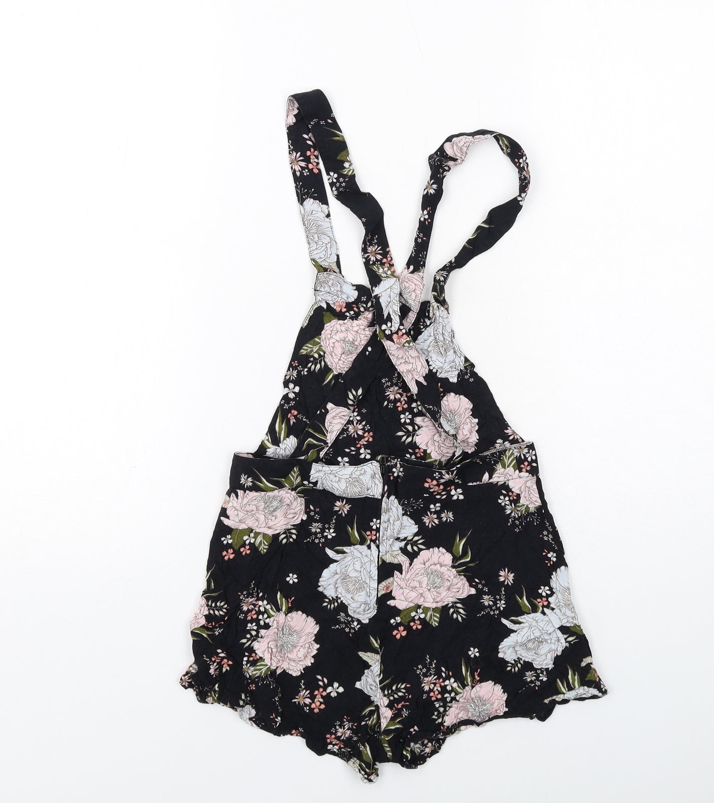 H&M Womens Black Floral Viscose Playsuit One-Piece Size 10 Zip