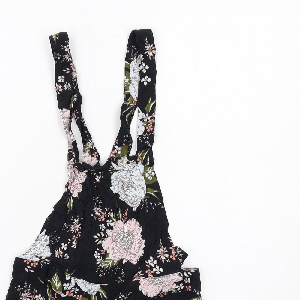 H&M Womens Black Floral Viscose Playsuit One-Piece Size 10 Zip