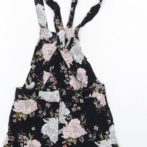 H&M Womens Black Floral Viscose Playsuit One-Piece Size 10 Zip