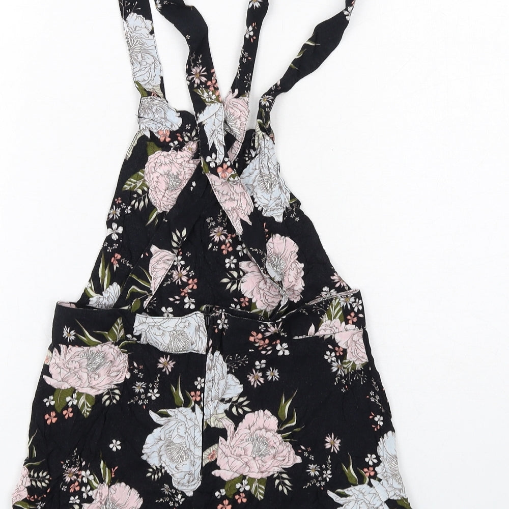 H&M Womens Black Floral Viscose Playsuit One-Piece Size 10 Zip