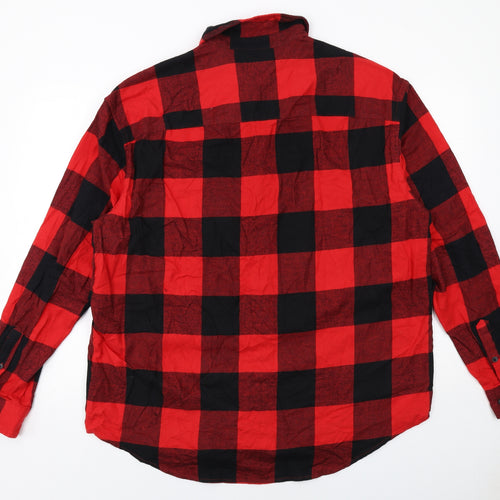 H&M Mens Red Check Cotton Button-Up Size L Collared Button