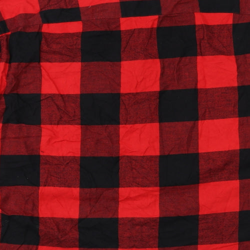 H&M Mens Red Check Cotton Button-Up Size L Collared Button