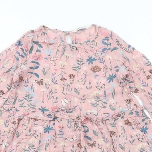 H&M Girls Pink Geometric Modal A-Line Size 8-9 Years Round Neck Button - Butterfly and Flowers