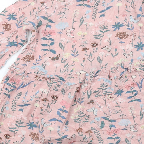 H&M Girls Pink Geometric Modal A-Line Size 8-9 Years Round Neck Button - Butterfly and Flowers