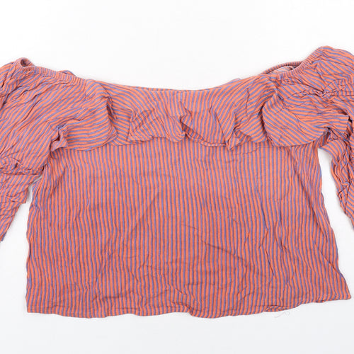 Sweewe Womens Orange Striped Viscose Basic Blouse Size S Boat Neck