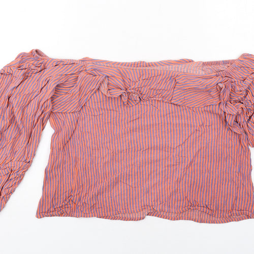 Sweewe Womens Orange Striped Viscose Basic Blouse Size S Boat Neck