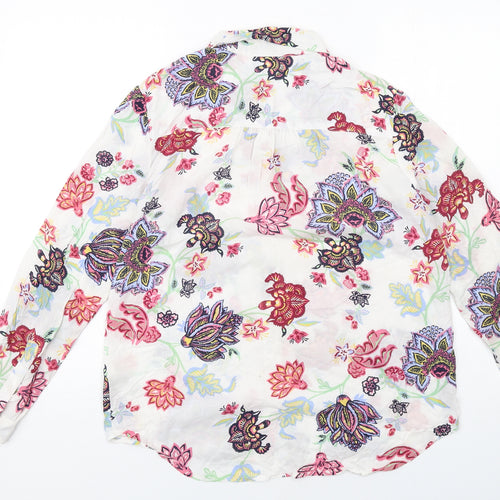 Marks and Spencer Womens White Floral Modal Basic Button-Up Size 12 Collared