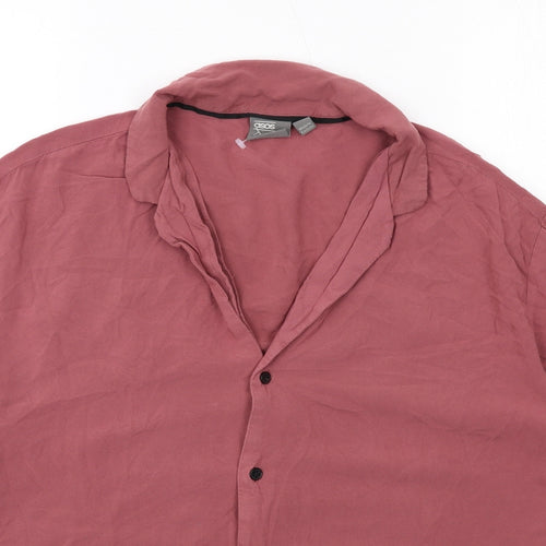 ASOS Mens Pink Viscose Button-Up Size M Collared Button