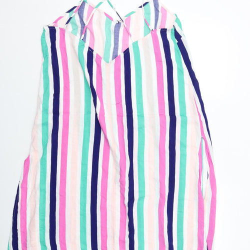 Marks and Spencer Womens Multicoloured Striped Viscose Slip Dress Size 16 V-Neck Pullover