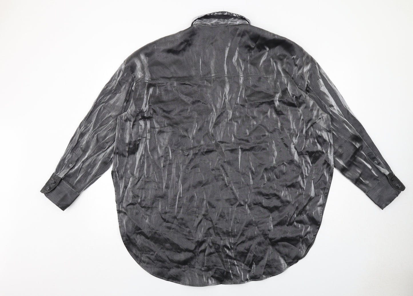 H&M Womens Silver Viscose Basic Button-Up Size L Collared