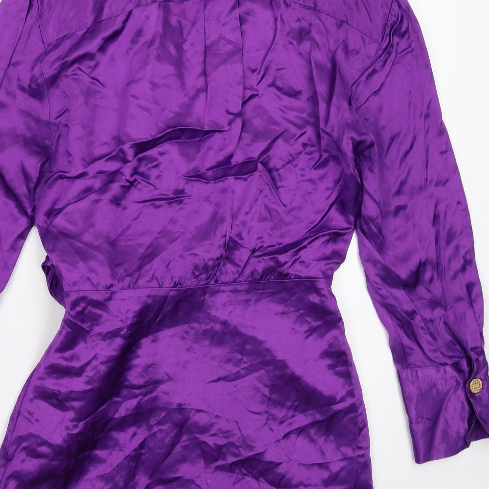 Zara Womens Purple Viscose Wrap Dress Size M Collared Tie