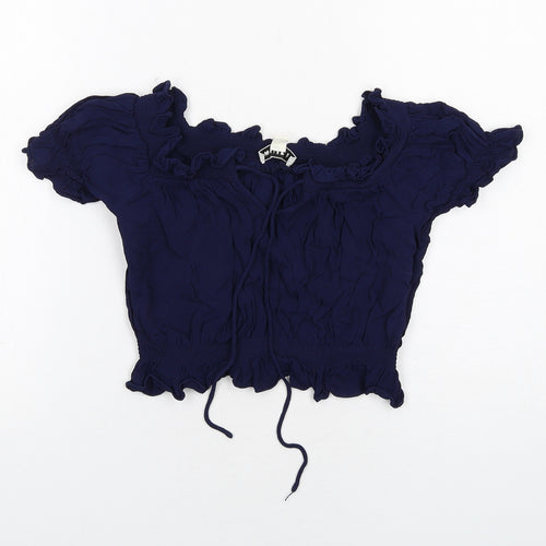 Whistles Womens Blue Viscose Cropped Blouse Size 10 Square Neck