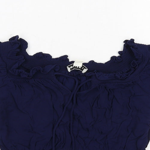 Whistles Womens Blue Viscose Cropped Blouse Size 10 Square Neck