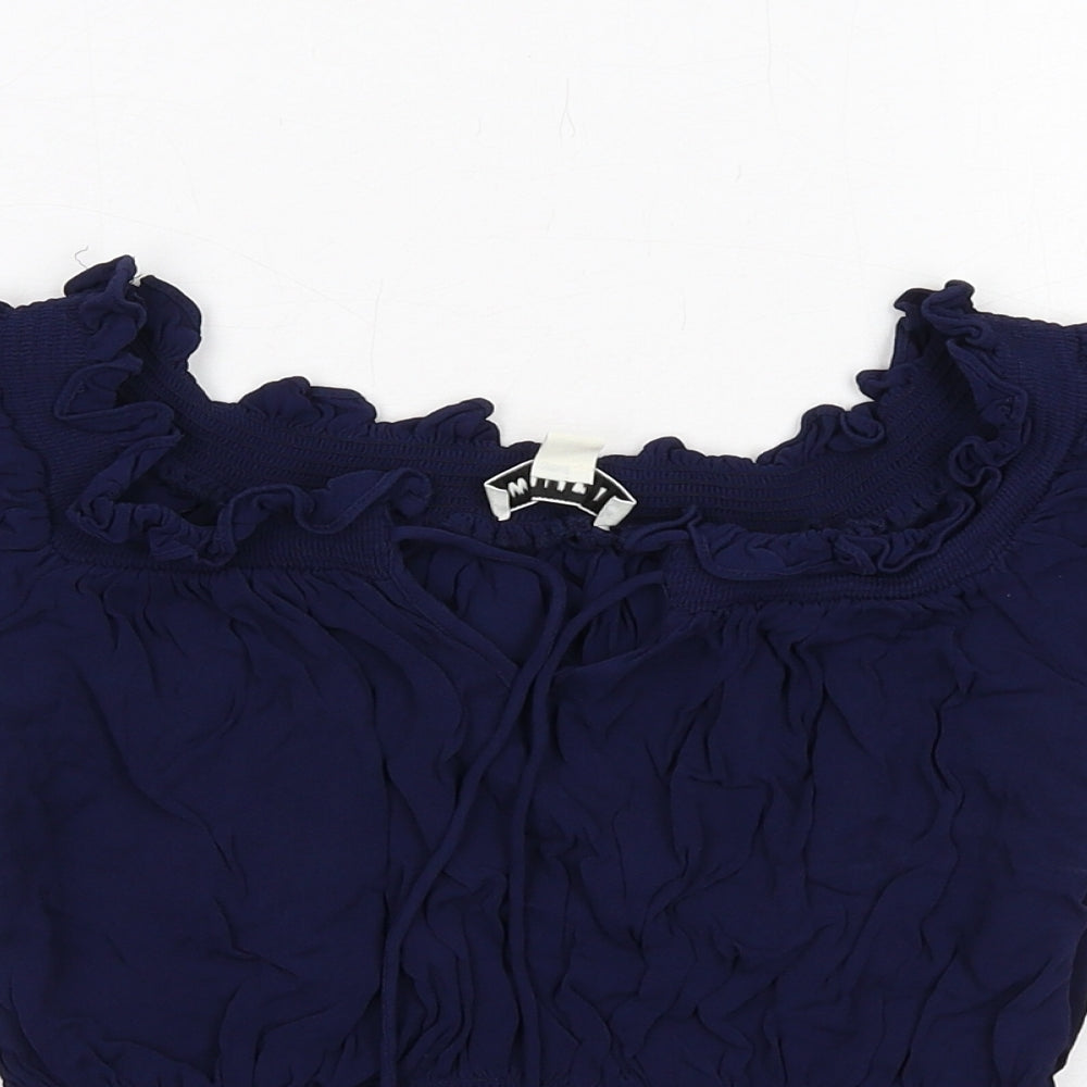 Whistles Womens Blue Viscose Cropped Blouse Size 10 Square Neck