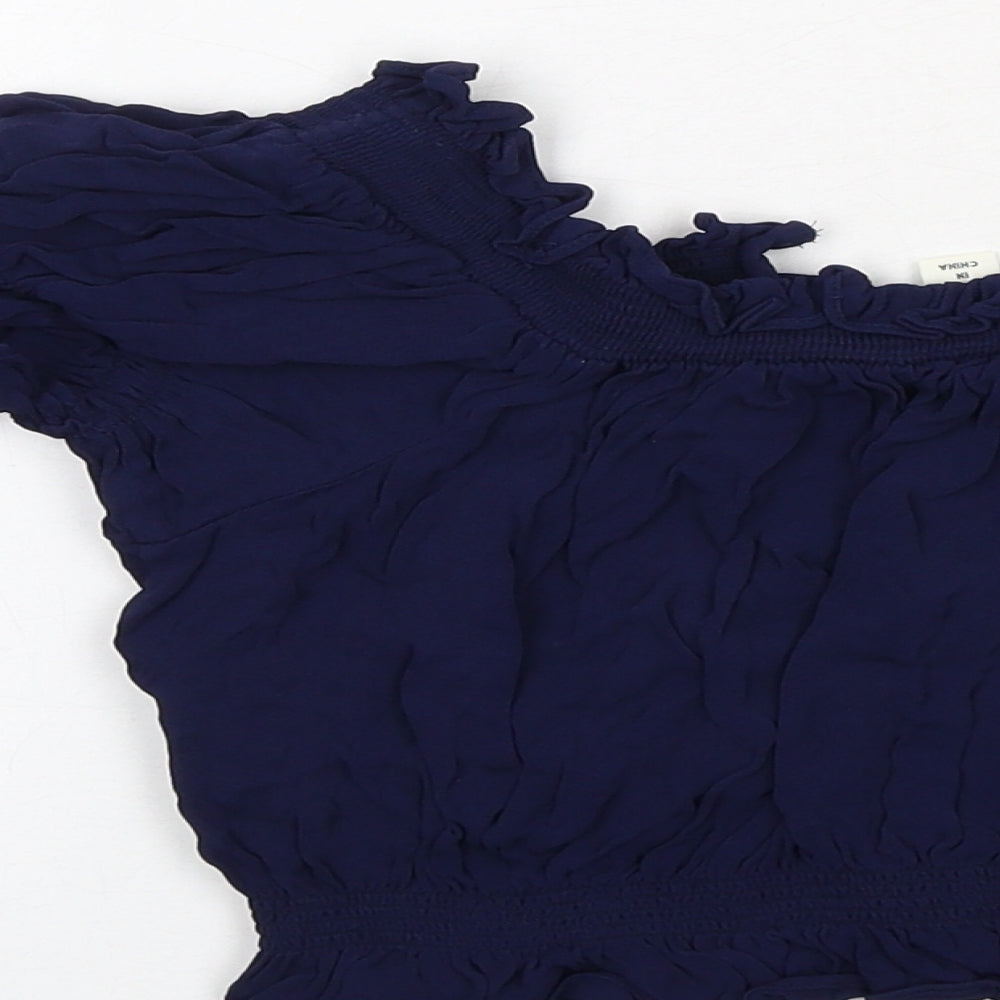 Whistles Womens Blue Viscose Cropped Blouse Size 10 Square Neck