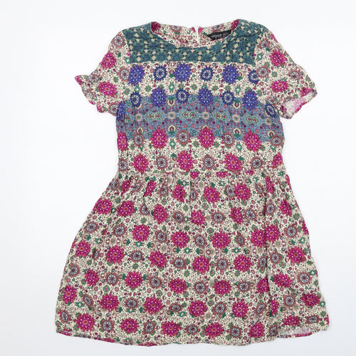 Topshop Womens Multicoloured Floral Viscose A-Line Size 8 Round Neck Zip