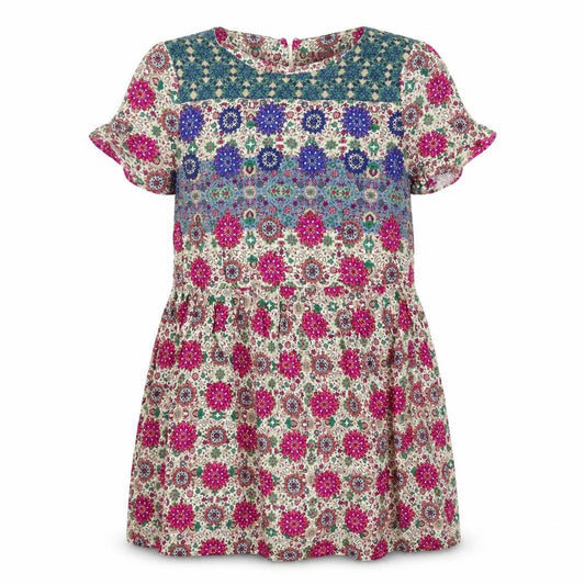 Front view of Topshop women’s multicoloured floral viscose a-line, size UK 8, round neck zip