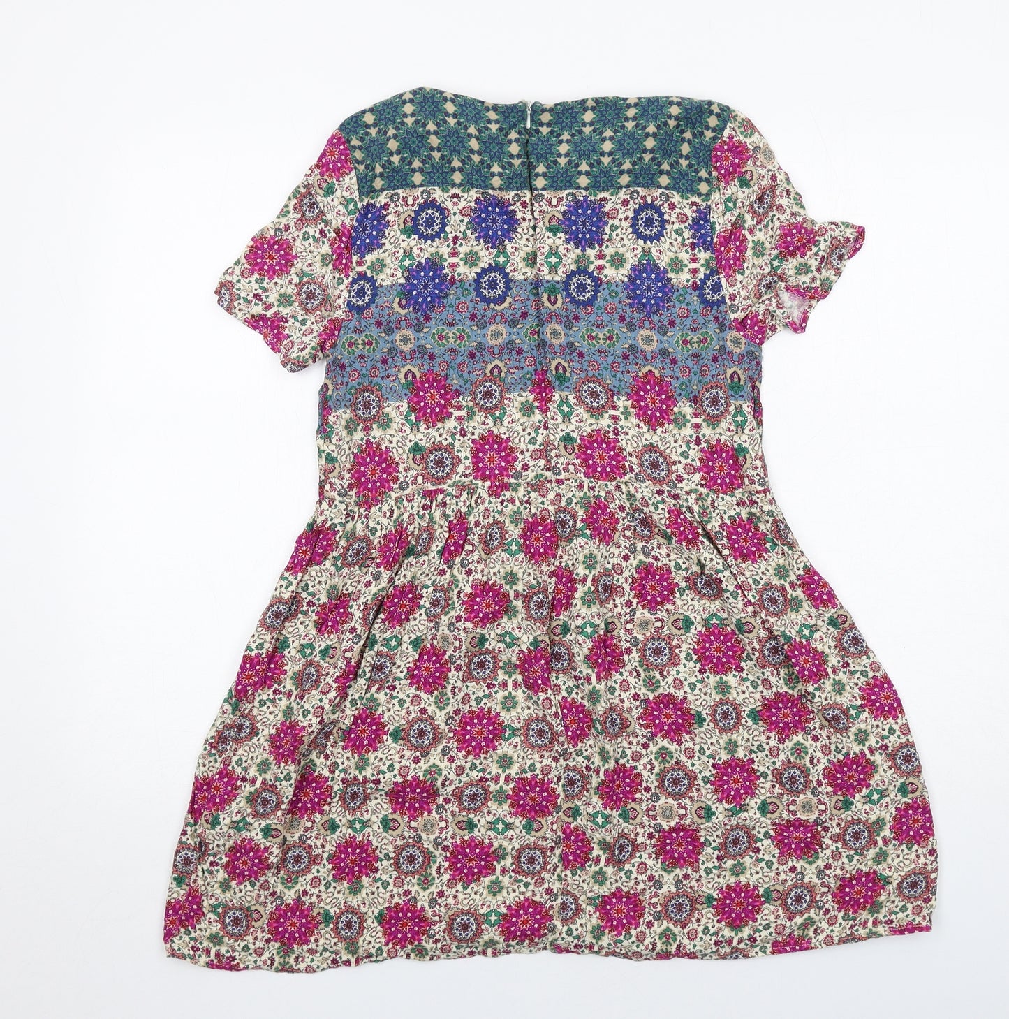 Topshop Womens Multicoloured Floral Viscose A-Line Size 8 Round Neck Zip