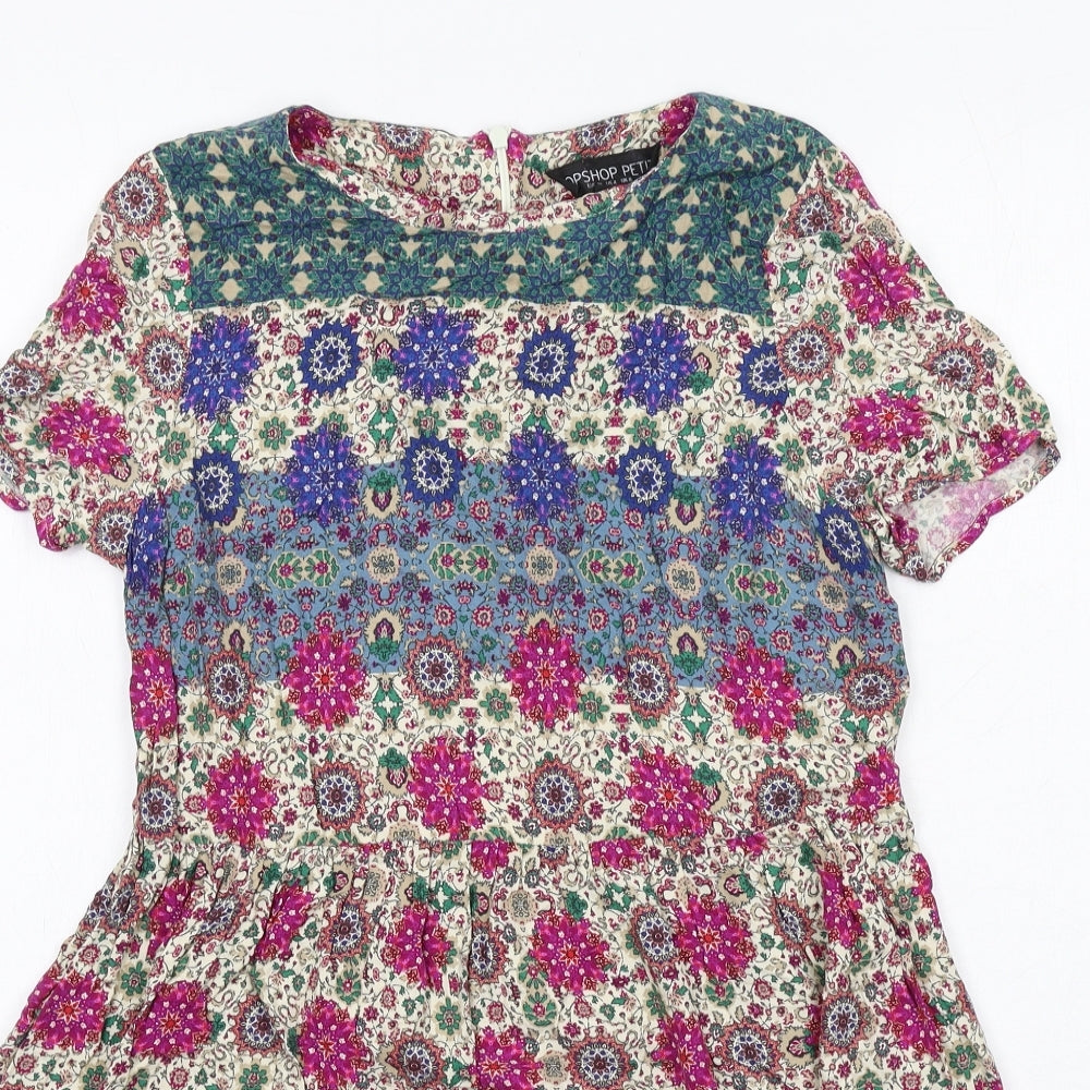 Topshop Womens Multicoloured Floral Viscose A-Line Size 8 Round Neck Zip