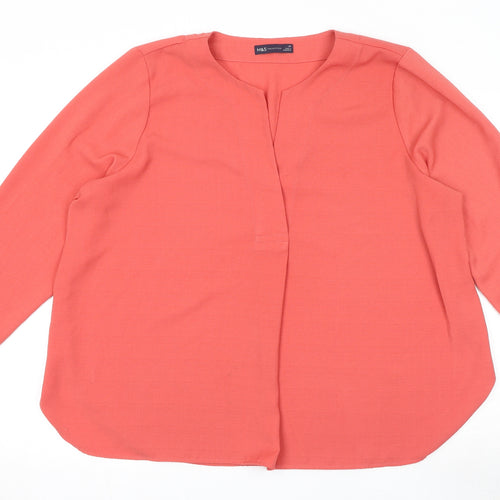 Marks and Spencer Womens Pink Polyester Basic Blouse Size 20 V-Neck