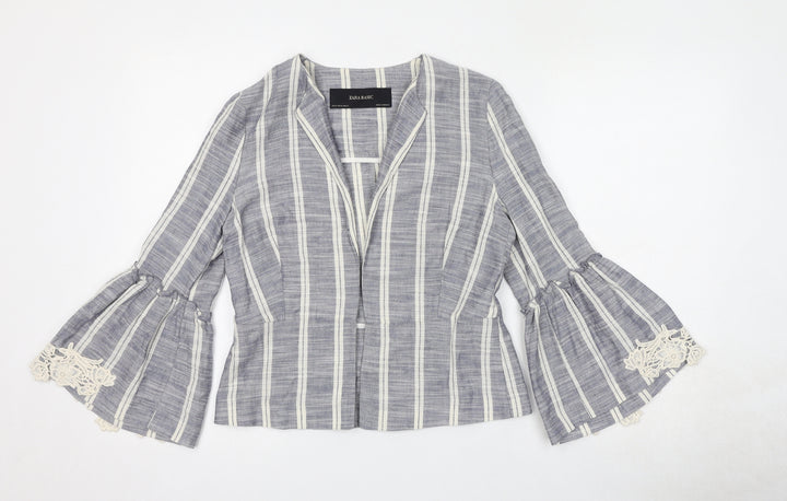 Zara Womens Blue Striped Jacket Blazer Size XS - Crocheted Lace Detail