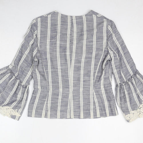 Zara Womens Blue Striped Jacket Blazer Size XS - Crocheted Lace Detail