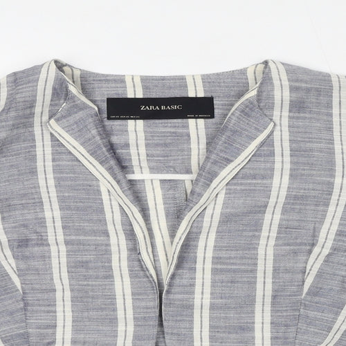 Zara Womens Blue Striped Jacket Blazer Size XS - Crocheted Lace Detail