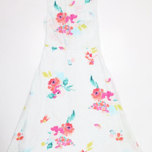 Joules Womens White Floral Cotton A-Line Size 8 Round Neck Zip