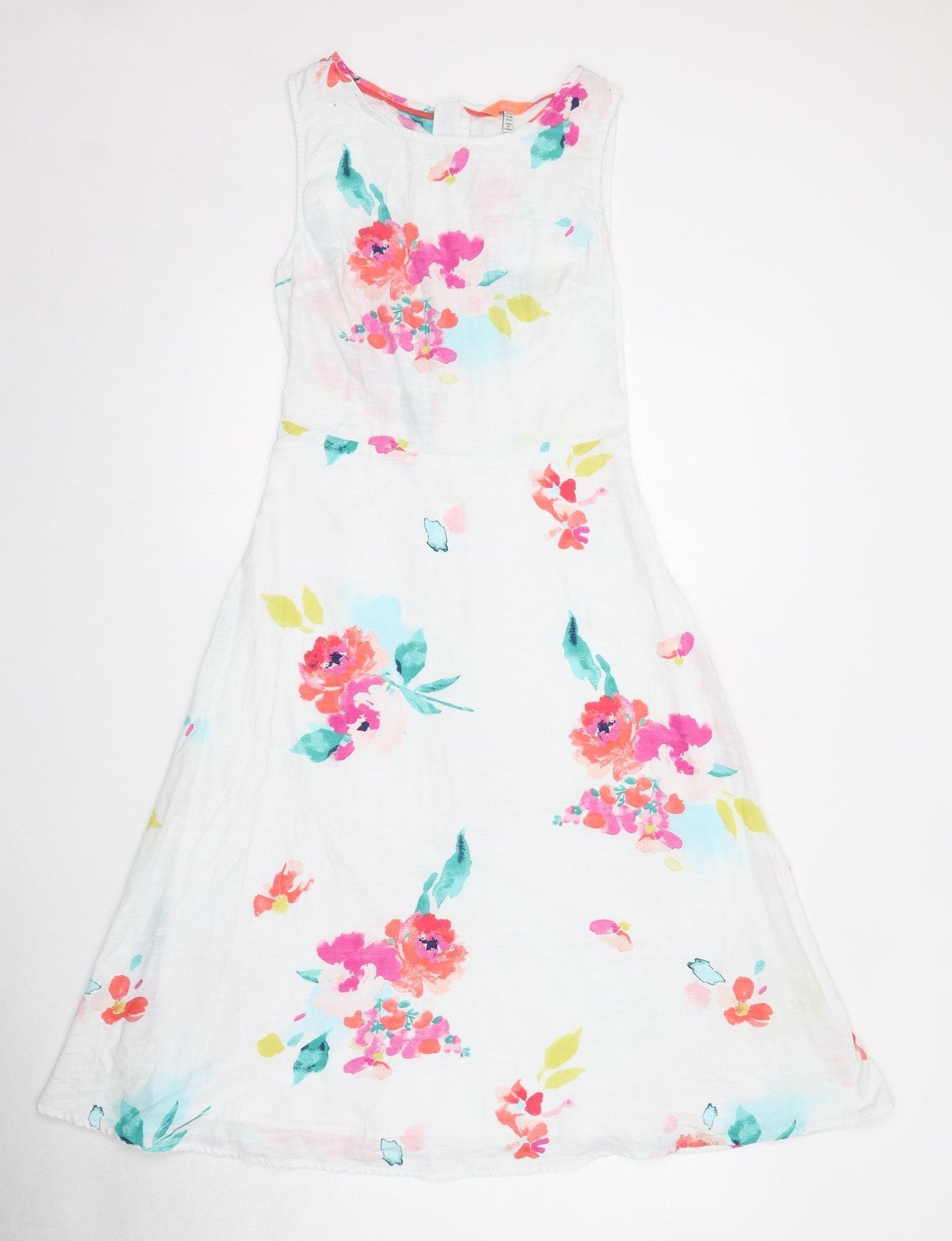 Joules Womens White Floral Cotton A-Line Size 8 Round Neck Zip