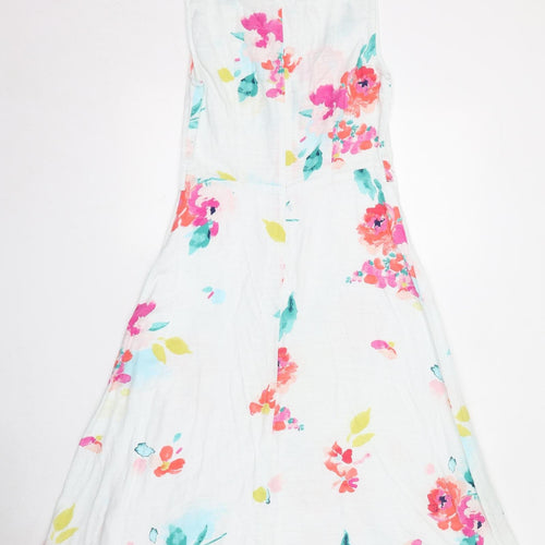 Joules Womens White Floral Cotton A-Line Size 8 Round Neck Zip
