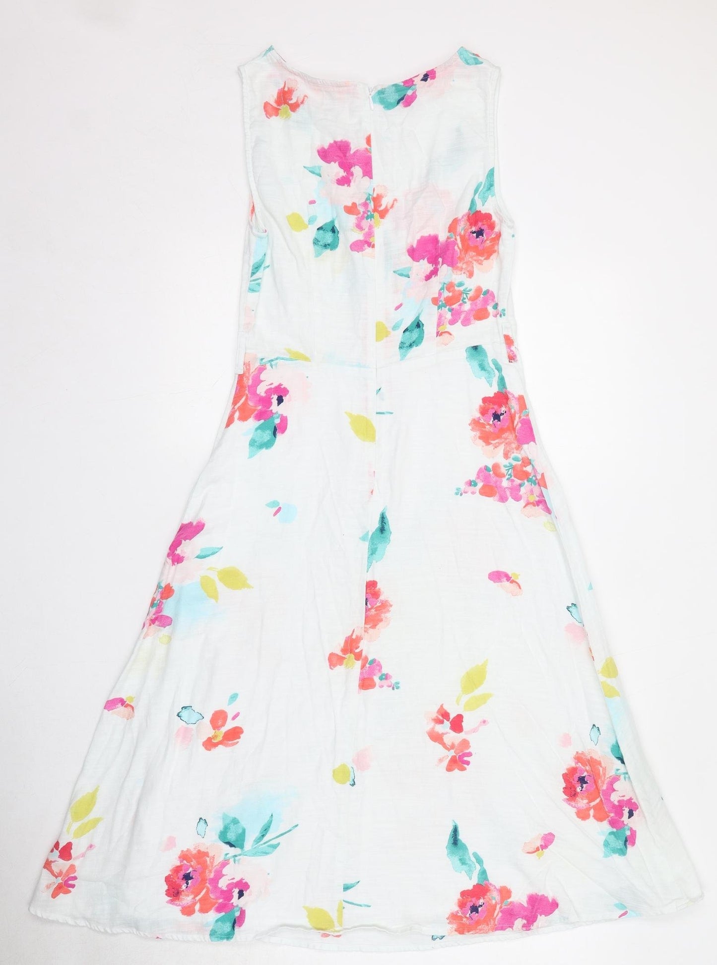 Joules Womens White Floral Cotton A-Line Size 8 Round Neck Zip