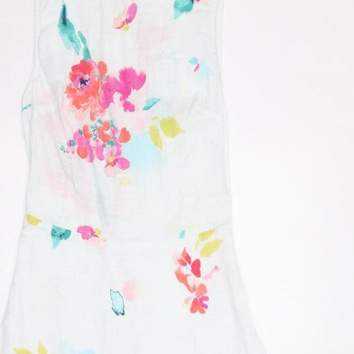 Joules Womens White Floral Cotton A-Line Size 8 Round Neck Zip