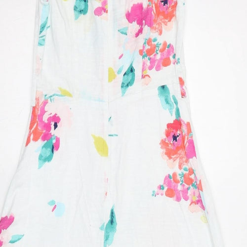 Joules Womens White Floral Cotton A-Line Size 8 Round Neck Zip