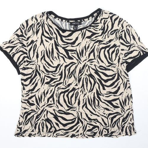 New Look Womens Black Animal Print Cotton Basic T-Shirt Size 16 Round Neck - Tiger Print