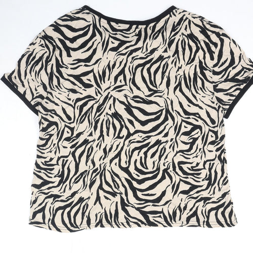 New Look Womens Black Animal Print Cotton Basic T-Shirt Size 16 Round Neck - Tiger Print