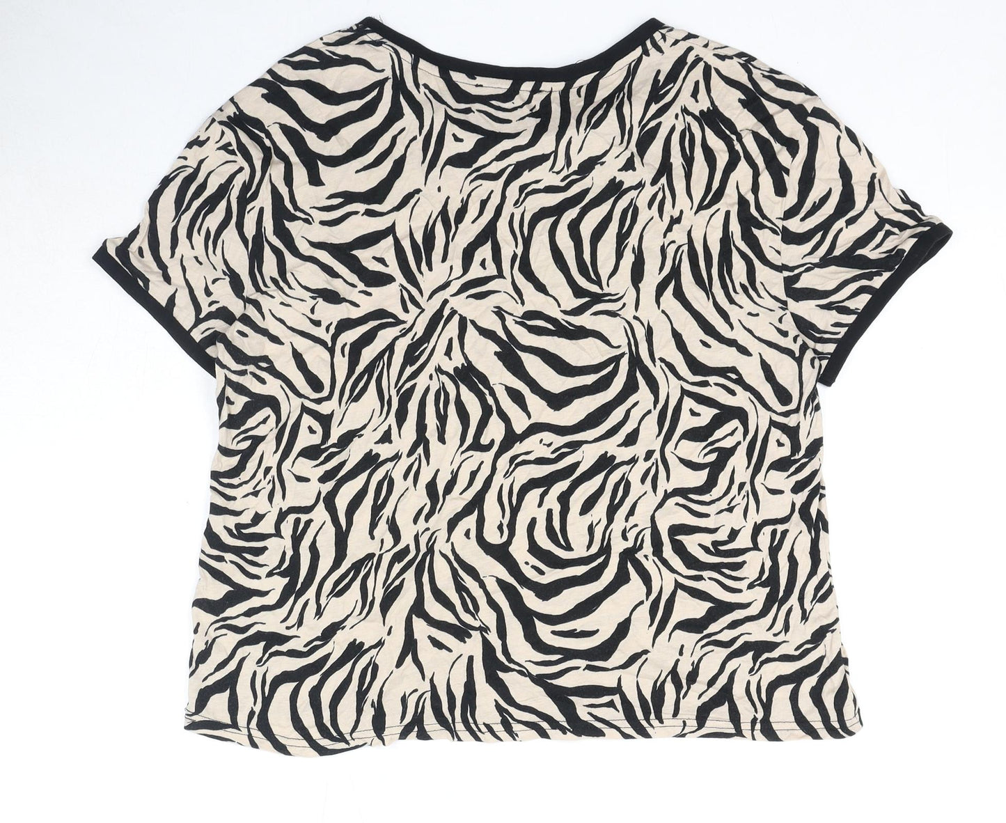 New Look Womens Black Animal Print Cotton Basic T-Shirt Size 16 Round Neck - Tiger Print