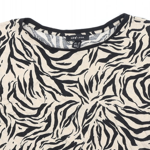New Look Womens Black Animal Print Cotton Basic T-Shirt Size 16 Round Neck - Tiger Print