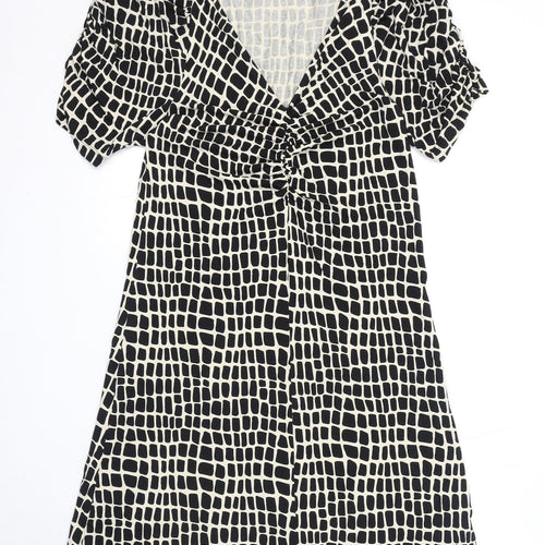 NEXT Womens Black Geometric Viscose A-Line Size 10 V-Neck Pullover