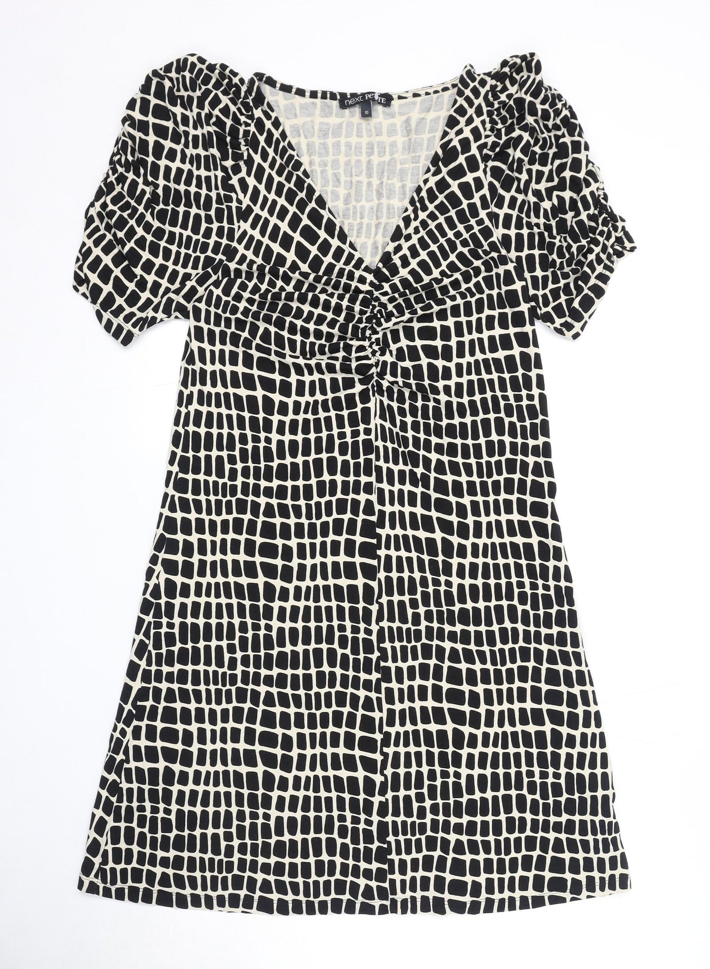 NEXT Womens Black Geometric Viscose A-Line Size 10 V-Neck Pullover