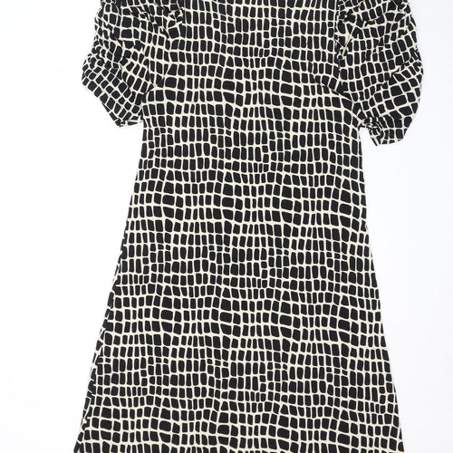NEXT Womens Black Geometric Viscose A-Line Size 10 V-Neck Pullover