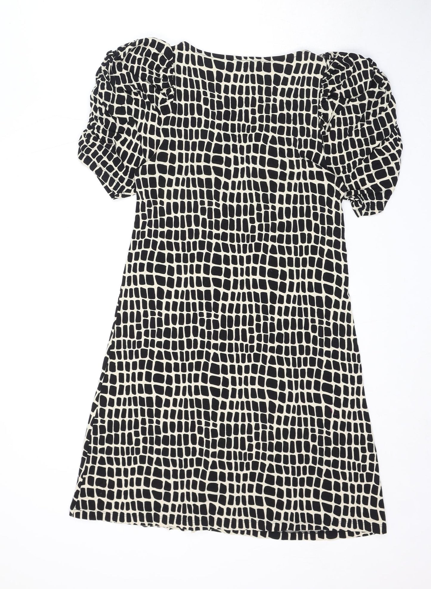 NEXT Womens Black Geometric Viscose A-Line Size 10 V-Neck Pullover