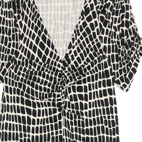 NEXT Womens Black Geometric Viscose A-Line Size 10 V-Neck Pullover