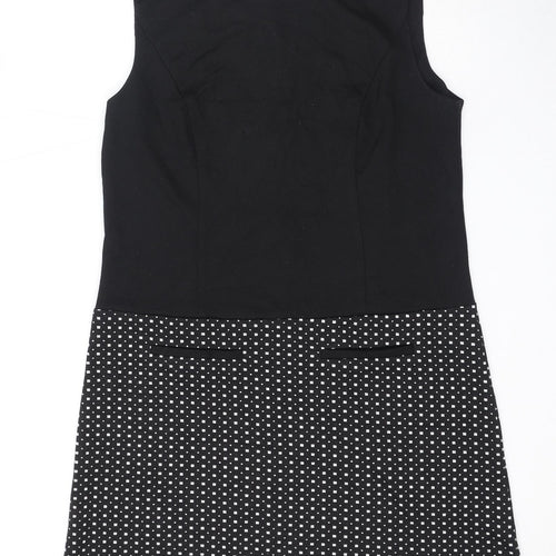 M&Co Womens Black Check Polyester A-Line Size 12 Round Neck Button