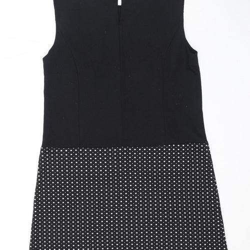 M&Co Womens Black Check Polyester A-Line Size 12 Round Neck Button