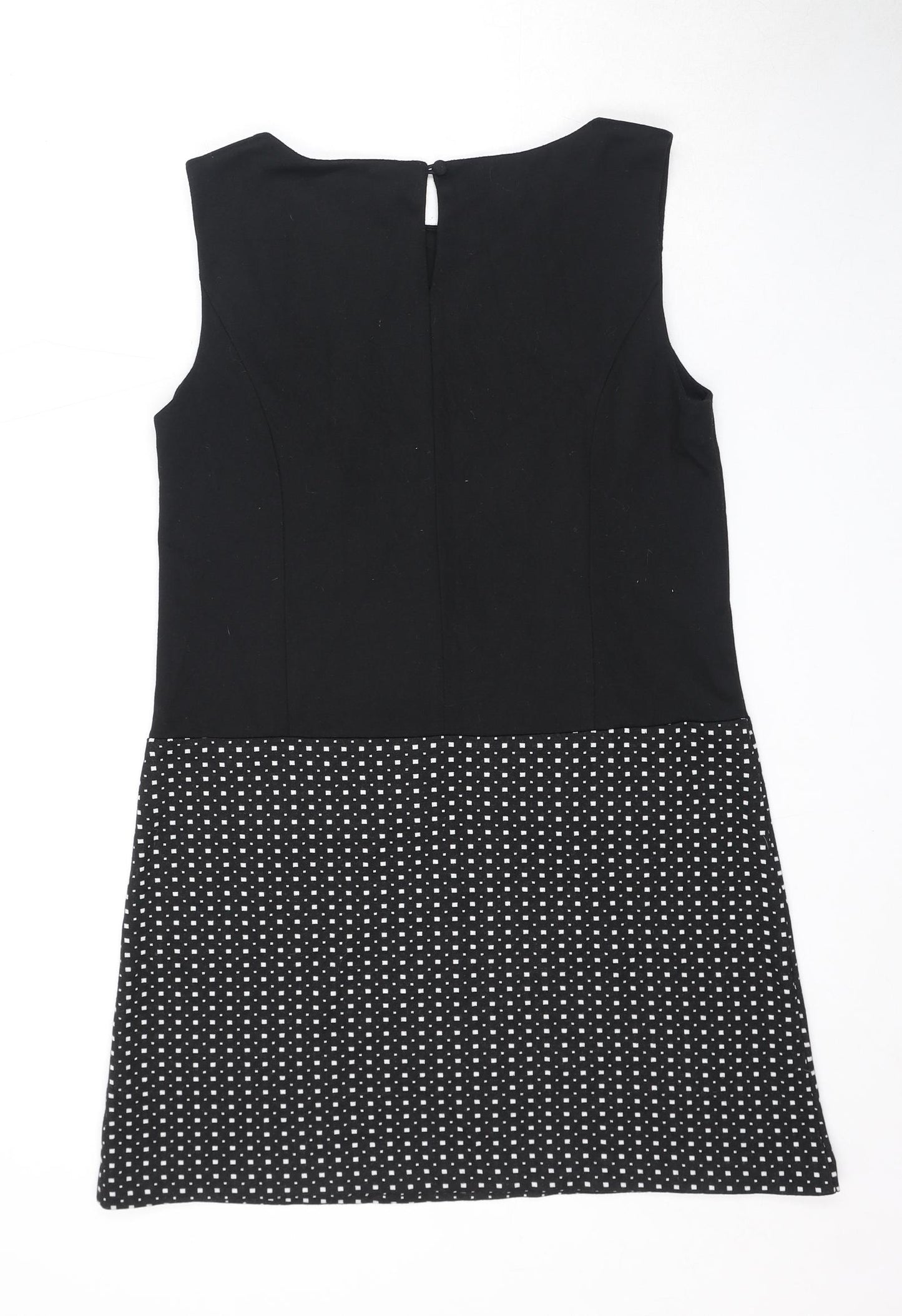 M&Co Womens Black Check Polyester A-Line Size 12 Round Neck Button